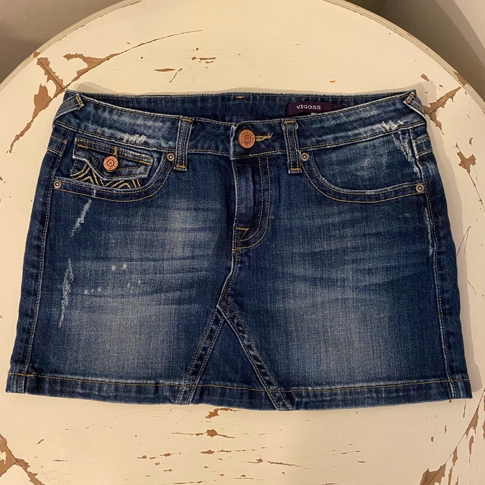 Vigoss Distressed Denim Jean Skirt